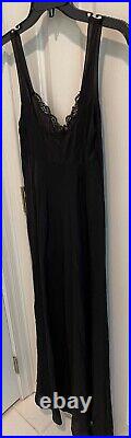 Vintage Mistee Long Satin & Lace Neglige Slip Dress. Black. S