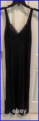 Vintage Mistee Long Satin & Lace Neglige Slip Dress. Black. S