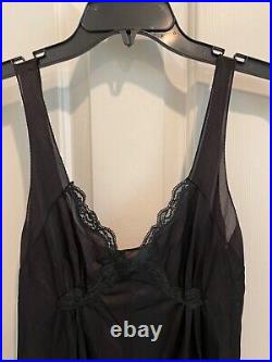 Vintage Mistee Long Satin & Lace Neglige Slip Dress. Black. S