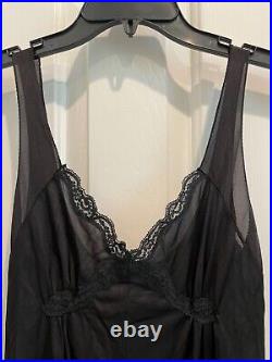 Vintage Mistee Long Satin & Lace Neglige Slip Dress. Black. S