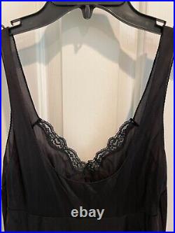 Vintage Mistee Long Satin & Lace Neglige Slip Dress. Black. S