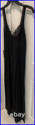 Vintage Mistee Long Satin & Lace Neglige Slip Dress. Black. S