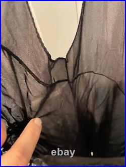 Vintage Mistee Long Satin & Lace Neglige Slip Dress. Black. S