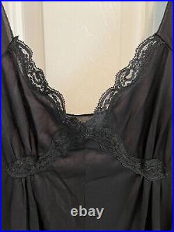 Vintage Mistee Long Satin & Lace Neglige Slip Dress. Black. S