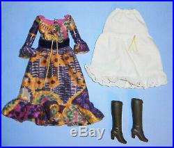 Vintage/Mod Barbie Peasant Dressy dress, slip & brown boots
