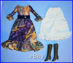 Vintage/Mod Barbie Peasant Dressy dress, slip & brown boots