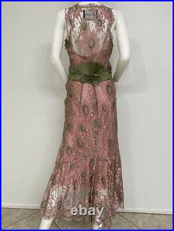 Vintage Monique Lhuillier Rose Lace Dress Made US Fits 0-2