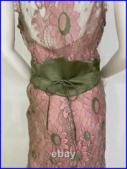 Vintage Monique Lhuillier Rose Lace Dress Made US Fits 0-2