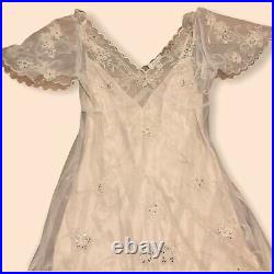 Vintage Monsoon Size 10 Deco Style White Cream Sequin Beaded Midi Dress & Slip