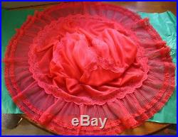 Vintage Movie Star Red Tricot Nylon Crystal Pleat Full Slip Lingerie Dress 42