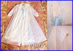 Vintage Nightgown Slip Dress Bed Jacket Blue Silk Ribbon Lace Trim Vanity Fair
