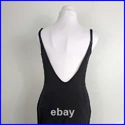 Vintage Niki Livas Maxi Dress 90s Y2K Velvet Slip Evening Gown Sheer Black 8