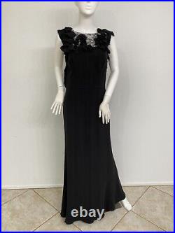 Vintage Nina Ricci Black Silk Column Gown Bias Cut W Chantilly Lace FR40