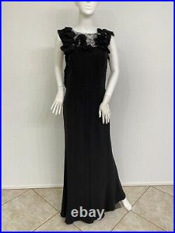 Vintage Nina Ricci Black Silk Column Gown Bias Cut W Chantilly Lace FR40