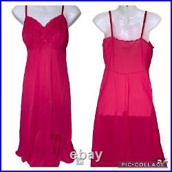 Vintage Nylon Full Slip Dress Floral Lace Vanity Fair 36 Rare Fuchsia