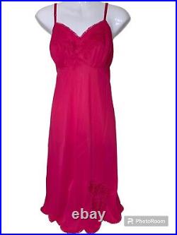 Vintage Nylon Full Slip Dress Floral Lace Vanity Fair 36 Rare Fuchsia