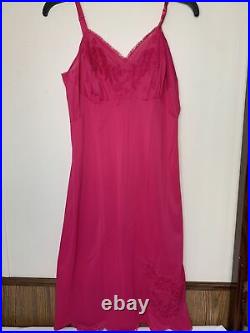 Vintage Nylon Full Slip Dress Floral Lace Vanity Fair 36 Rare Fuchsia