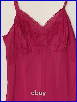 Vintage Nylon Full Slip Dress Floral Lace Vanity Fair 36 Rare Fuchsia