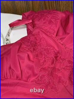 Vintage Nylon Full Slip Dress Floral Lace Vanity Fair 36 Rare Fuchsia