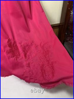 Vintage Nylon Full Slip Dress Floral Lace Vanity Fair 36 Rare Fuchsia