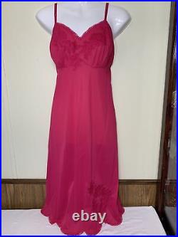 Vintage Nylon Full Slip Dress Floral Lace Vanity Fair 36 Rare Fuchsia