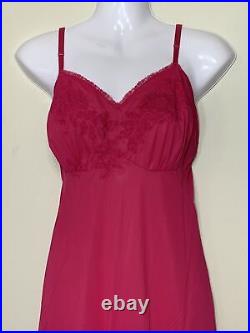 Vintage Nylon Full Slip Dress Floral Lace Vanity Fair 36 Rare Fuchsia