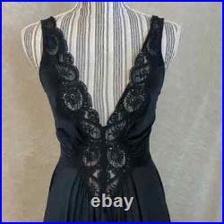 Vintage Olga Black Prairiecore Sexy Maxi Slip Dress size M Women's