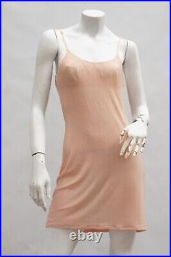 Vintage Olga Knit Nude Peach See Through Slip Dress Lingerie Shelf Bra Slip