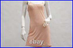 Vintage Olga Knit Nude Peach See Through Slip Dress Lingerie Shelf Bra Slip