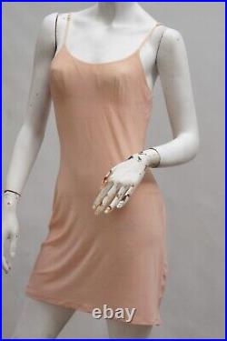 Vintage Olga Knit Nude Peach See Through Slip Dress Lingerie Shelf Bra Slip