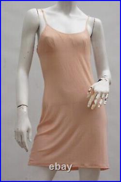 Vintage Olga Knit Nude Peach See Through Slip Dress Lingerie Shelf Bra Slip