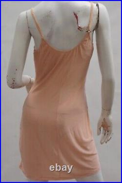 Vintage Olga Knit Nude Peach See Through Slip Dress Lingerie Shelf Bra Slip