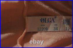 Vintage Olga Knit Nude Peach See Through Slip Dress Lingerie Shelf Bra Slip