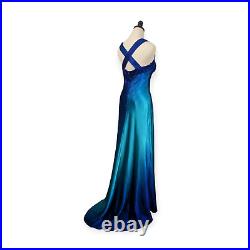 Vintage Onyx Nites Prom Dress Formal Gown Maxi Ombre Satin Slip Y2K Blue 8 Flaw