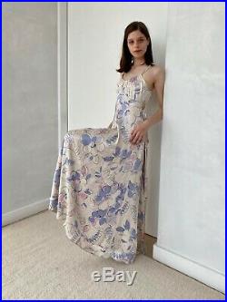 Vintage Original 1970s Silk Satin Jacquard Floral Slip Dress, Rare, Size S