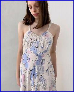 Vintage Original 1970s Silk Satin Jacquard Floral Slip Dress, Rare, Size S
