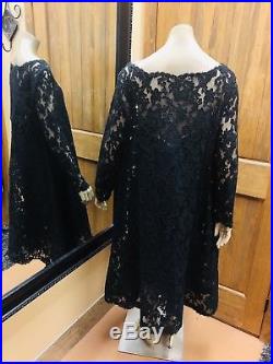 Vintage Oscar De La Rents Black Long Sleeve Lace Dress With Slip Sz 14