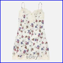 Vintage Oscar de la Renta White Floral Print Lace Trim Mini Bias Cut Slip Dress