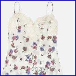 Vintage Oscar de la Renta White Floral Print Lace Trim Mini Bias Cut Slip Dress