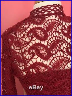 Vintage Pat Sandler 1960s Crochet Deep Red Dress With Built-in Slip