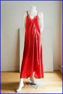 Vintage Patricia Lingerie Red Sexy Satin Long Slip Dress w Lace Trim SZ LArge