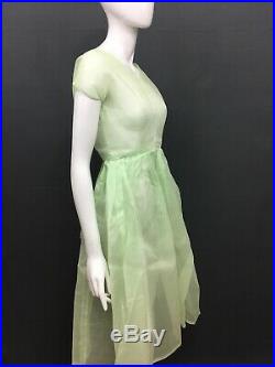 Vintage Petticoat Slip Dress Green Sheer Short Sleeve Small / Medium