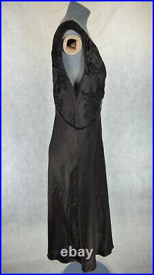 Vintage Philosophy Alberta Ferretti Black Silk Lace Trim Elegant Slip Dress 14