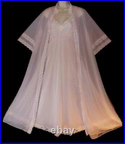 Vintage Pink Nightgown & Dressing Gown Robe Peignoir Blended Set L/XL