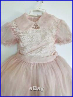 Vintage Pink Sheer Lace Party Ruffle Dress and Slip