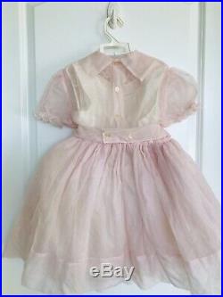Vintage Pink Sheer Lace Party Ruffle Dress and Slip