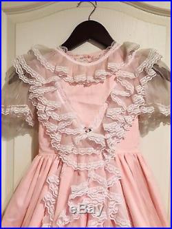 Vintage Pink Sheer Ruffled Twirly Party Maxi Dress & Slip