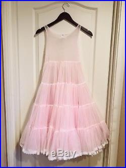 Vintage Pink Sheer Ruffled Twirly Party Maxi Dress & Slip