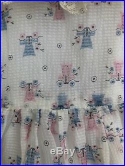 Vintage Plisse Sheer Baby Toddler Dress Floral Buggies Bloomers Slip 3 Piece Set