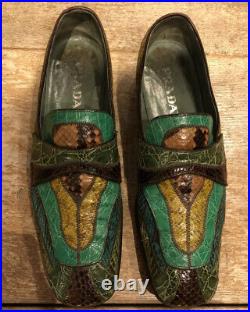 Vintage Prada Shoes Crocodile Alligator Snakeskin Men Uk 8 9 Oxford Slip On